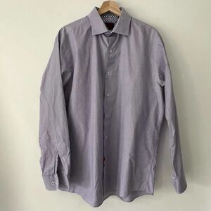 Tattersall‎ London Purple Stripe Full Button Long Sleeve Dress Shirt Mens 16.5